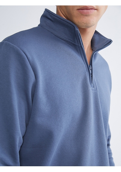 Lcwaıkıkı Classic İndigo Dik Yaka Uzun Kollu Erkek Kalın Sweatshirt