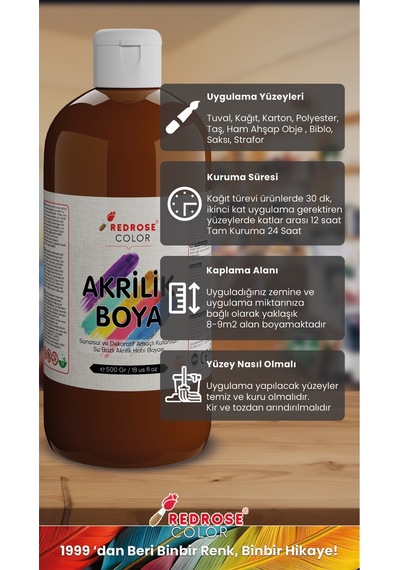 Red Rose Kahverengi Akrilik Boya 500  G