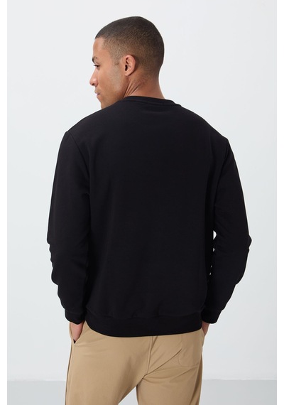 Tommy Life Siyah Yazı Nakışlı O Yaka Rahat Form İçi Polarlı Erkek Sweatshirt - 88020 Siyah