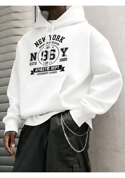Startmore Startmorenew York Brooklyn Boroughn Baskı Erkekler Sonbahar Polar Kapüşonlular Gevşek Yumuşak Uzun Kol Beyaz