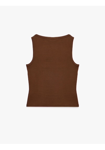 Koton Modal Karışımlı Slim Fit Kare Yaka Kolsuz Bluz Kahverengi 6sal30332ık Kahve