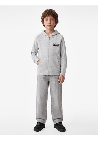 Koton Baskı Detaylı Pamuklu Cepli Üç İplik Şardonlu Kapşonlu Fermuarlı Sweatshirt Gri 7wkb10228tk