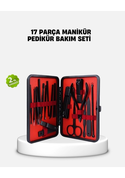 Zenvia 17 Parça Profesyonel Manikür Pedikür Seti Paslanmaz Çelik Siyah Kutu Znv2026