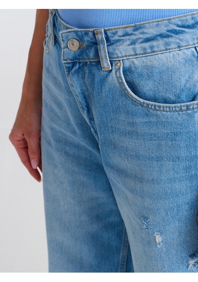 Dilvin Saat Cebi Kesik Straight Denim Pantolon Mavi