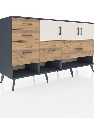 Hyperion Konsol 3 Raflı 5 Çekmeceli 3 Kapaklı 176x44x99 Antrasit- Antrasit-aytaşı/çam Hyperion Konsol 3 Raflı 5 Çekmeceli 3 Kapaklı 176x44x99 Antrasit- Antrasit-aytaşı/çam