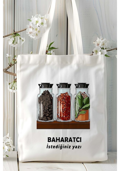 Art Hediye Baharatcı Baskılı Bez Omuz Çantası Kişiye Özel Model 9 Çok Renkli