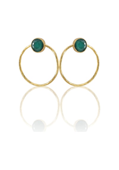 Kadir Jewellery 22 Ayar Altın Kaplama Kadın Halka Küpe -el İşçiliği Ve Hipoalerjenik Küpe Koyu Yeşil 11596000