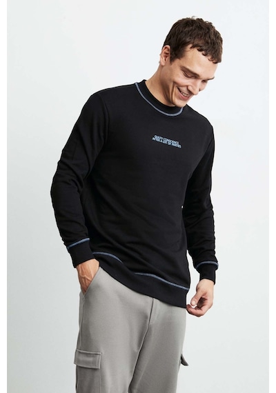 Grımelange Albert Erkek Yuvarlak Yakalı Polarsız Baskılı Ve Kontrast Dikişli Siyah Sweatshirt Grımelange Albert Erkek Yuvarlak Yakalı Polarsız Baskılı Ve Kontrast Dikişli Siyah Sweatshirt