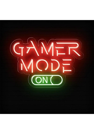Gamer Mode On Yazılı Ve Şekilli Neon Tabela Kırmızı