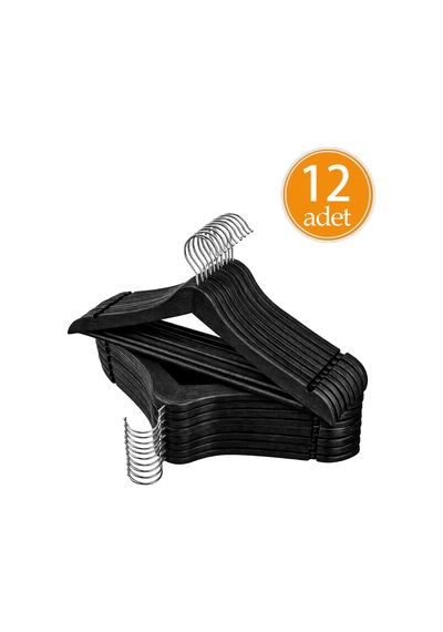 Ahşap Görünümlü Premium Kalite 12'lı Plastik Elbise Askısı - Siyah
