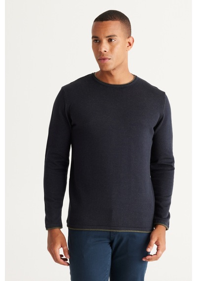 AC&Co / Altınyıldız Classics Erkek Lacı Hakı Standart Fit Normal Kesim Bisiklet Yaka Pamuklu Triko Kazak Lacivert - Haki AC&Co / Altınyıldız Classics Erkek Lacı Hakı Standart Fit Normal Kesim Bisiklet Yaka Pamuklu Triko Kazak Lacivert - Haki