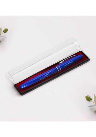 Kişiye Özel Atatürk İmzalı Mavi Metal Roller Kalem