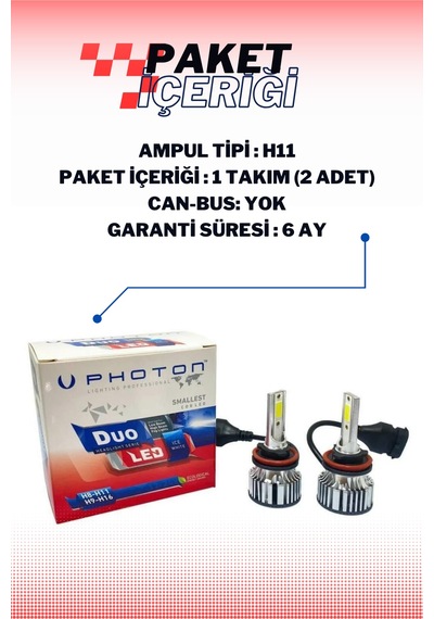 Photon Duo H8-h9-h11-h16 12-24v Şimşek Etkili Led Xenon Far Ampul