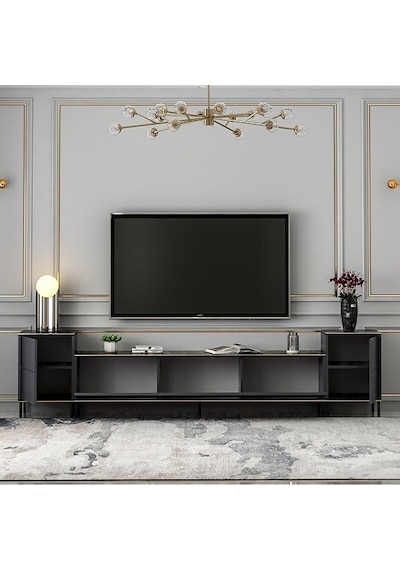 Tv Sehpası Kozan Set Antrasit Mermer Desen 260 Cm