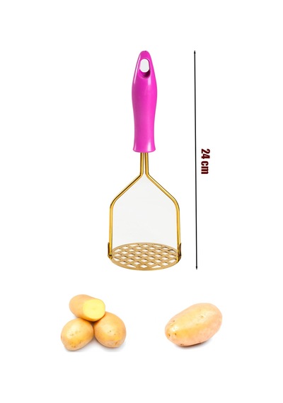Patates Ezici Paslanmaz Metal Patates Ezici Püre Yapıcı Renkli Patates Ezeceği 24cm - Fuşya Çelik