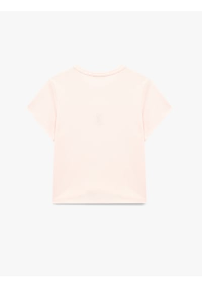 Koton Kısa Kollu Bisiklet Yaka Dokulu Kiraz İşlemeli Pijama Üstü Pembe 6slk40094mk Gül