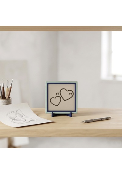 Modern Çizgilerle İkili Kalp Dekoratif Obje, Yaşam Alanlarınız İçin Özgün Ve Dengeli Tasarım 10x10cm