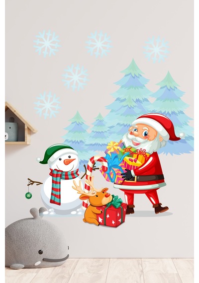 Crevidi Noel Baba Ve Sevimli Kardan Adam Çocuk Odası Stickeri