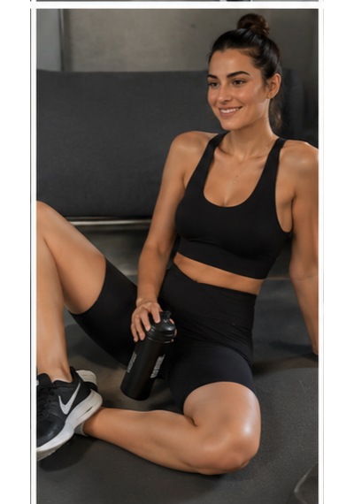 Cocosushicooo Kadın Siyah Spor Takım Esnek Kumaş Yüksek Bel Biker Tayt Ve Spor Büstiyer Takım