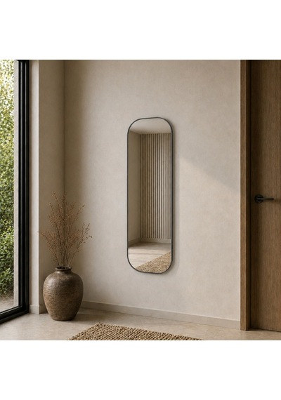 Modern Oval Boy Aynası 40x120 Cm Yuvarlak Hatlı Minimalist Dekoratif Duvar Aynası 2026 Trend Gri