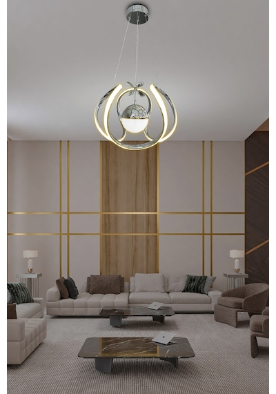 Arya Tek Toplu Led Avize 2 Mt - - Kumandalı / Krom Krom