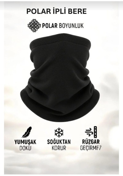 Qulothes Termal Polar Soğuk Geçirmez Bere & Boyunluk Unisex Pamuklu Kışlık Ayarlanabilir İpli Bere Siyah