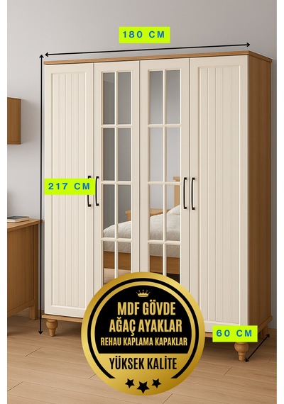 Nefes 4 Kapaklı Dolap Aytaşı Renk Mdf Gürgen Ağacı Ayaklı Diğer