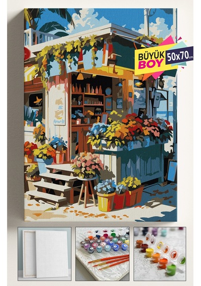 Sayılarla Boyama Seti Numaralı Tuval Fırça Boya Dahil Kasnaklı Set 50x70 Cm - Çiçek Bar