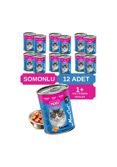 Hobi Maxicat Somonlu Yetişkin Kedi Konservesi 400 Gr X 12 Adet - Omega Destekli, Tam Ve Dengeli Mama