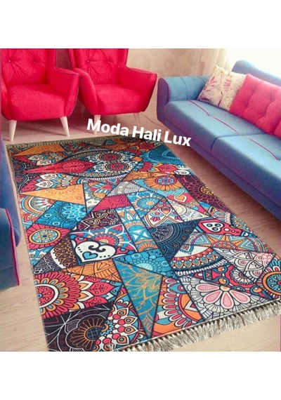 Çini Kaymaz Tabanlı Yıkanabilir Halı Kilim Yolluk