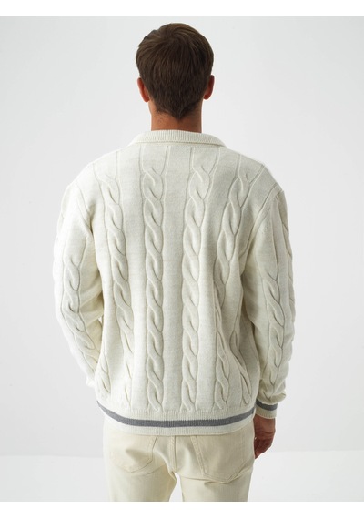 Xint Ekru Doğal Yün Dokulu Regular Fit Hırka 801882