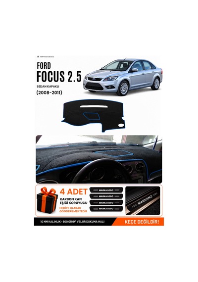 Ford Focus 2.5 Sedan Kapaklı 2008-2011 Uyumlu Torpido Örtüsü, Torpido Kılıfı - Siyah Mavi