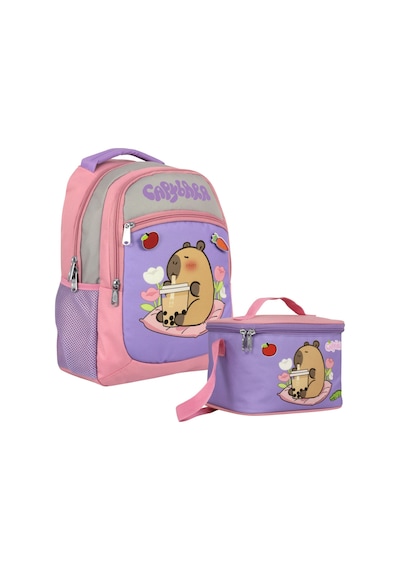 Capybara Kız Çocuk Okul Sırt Çantası Ve Beslenme Çantası Seti - Mor - Pembe - Setcpb5233b Çok Renkli