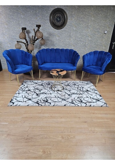 Zafir Gold Kaplama Tel Ayak Papatya Çay Seti Koltuk Takımı , Balkon, Salon, Ofis, Cafe Koltuk Takımı Mavi
