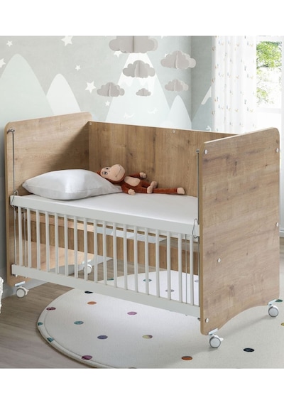 Babywhen BW1061 - Pratik Kademeli Sallanır Anne Yanı Bebek Beşik Ahşap 60x120 Ahşap