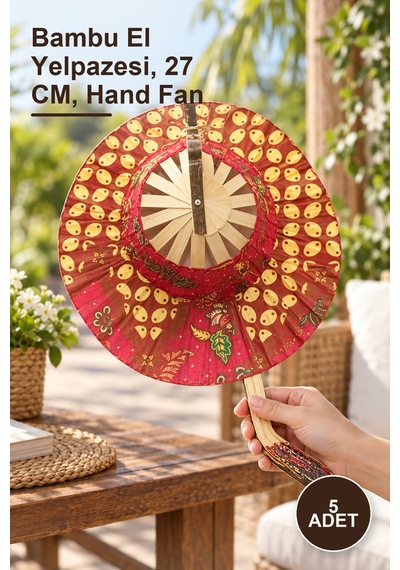 5 Adet Bambu Şapkalı Yelpaze Sayang Bambu El Yelpazesi, 27 Cm, Hand Fan