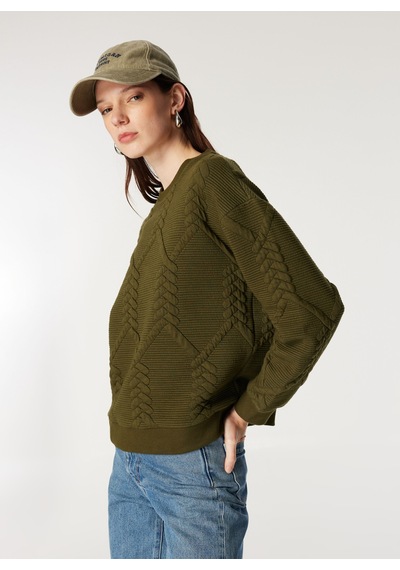 Mustang Haki Kadın Bisiklet Loose Fit Örgü Sweatshirt M4wl-swt-1927
