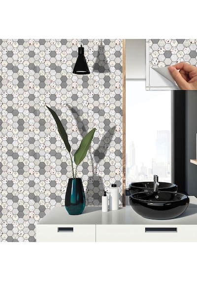 Tink Kendinden Yapışkanlı Zemin Kaplama, Duvar Kaplama Petek Terrazzo Desenli 30x30 Cm 56 Adet 5 M²