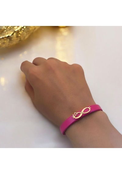 Archin O Harfine Özel 14 Ayar Altın Plakalı Doğal Pembe Derili Sonsuzluk Motifli Hediye Bileklik-617harf O Archin O Harfine Özel 14 Ayar Altın Plakalı Doğal Pembe Derili Sonsuzluk Motifli Hediye Bileklik-617harf O