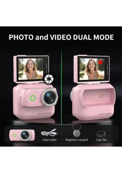 1080p Dijital Video Kamera 32gb Kart Dijital Vlog Fotoğraf Makinesi Türkçe Pembe