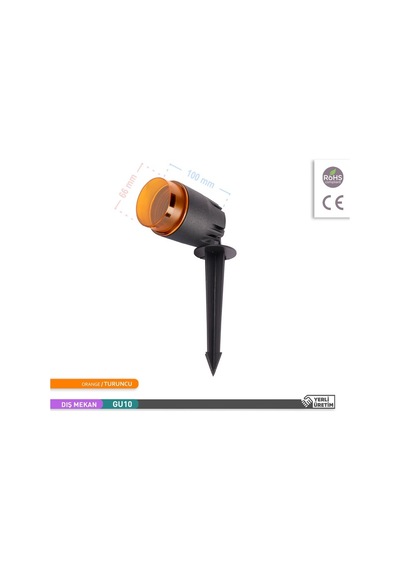 ACK Turuncu Renk PC Kazıklı Çim Armatürü GU10 Duy'lu Çok Renkli