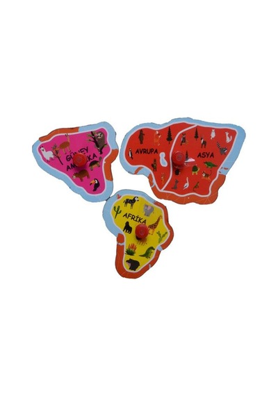 Kıtaları Tanıyalım +1 Yaş Ahşap Tutmalı Puzzle
