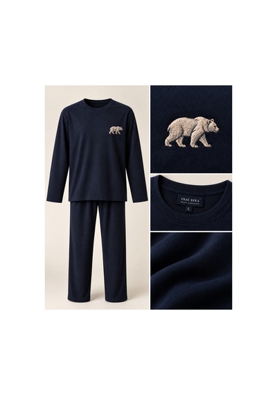 Free Beka Erkek Nakışlı Lacivert Uzun Kollu Penye Kumaş Mevsimlik Pijama Takımı Gri Free Beka Erkek Nakışlı Lacivert Uzun Kollu Penye Kumaş Mevsimlik Pijama Takımı Gri
