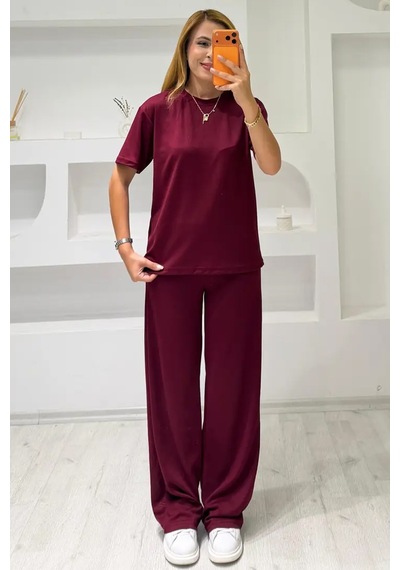 Fiolin Sot Touch Modal Kısa Kollu Takım Bordo