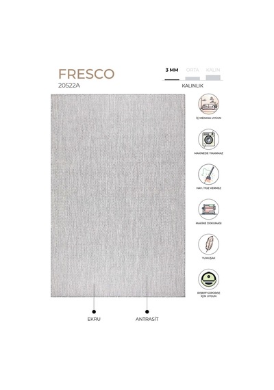Fresco Antrasit Ekru İskandinav Jüt Yıkanabilir Halı Kilim Balkon Antrasit - Ekru