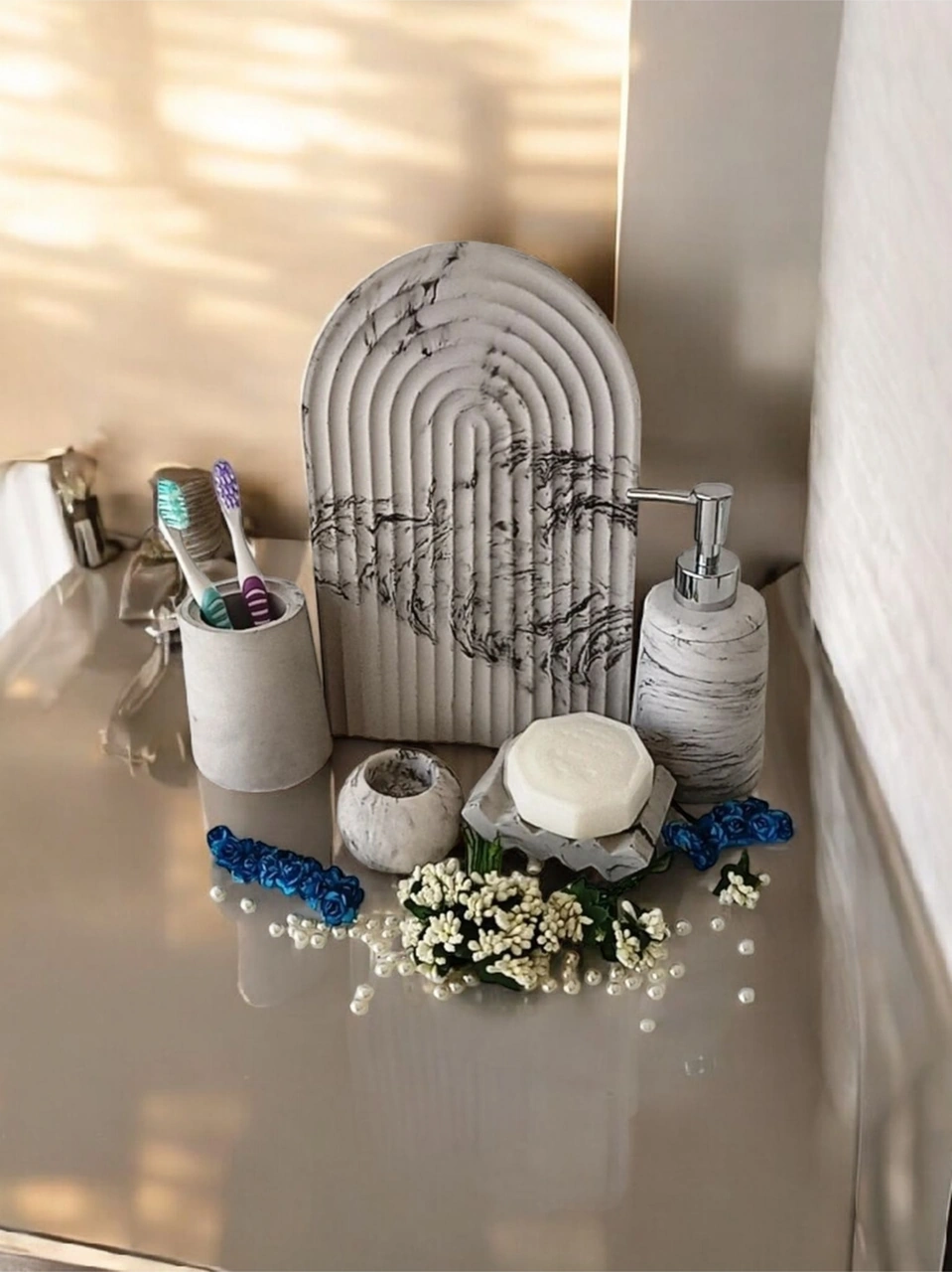 Antrasit Havluluk Ve Sabunluk Banyo Seti,tepsi,sıvı,katı Sabunluk,havluluk,mumluk Antrasit