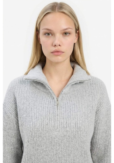 Defacto Relax Fit Yarım Fermuarlı Triko Kazak F3897ax25wngr277 Gri