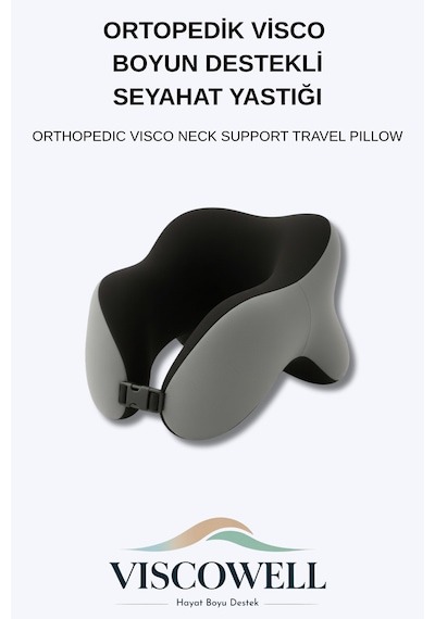 Ortopedik Visco Boyun Ve Baş Destekli Seyahat Yastığı Uçak, Araba, Ev İçin Taşınabilir Gri