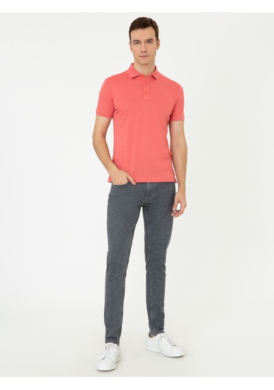Mercan Polo Yaka Slim Fit Basic Merserize T-shirt Kirmizi