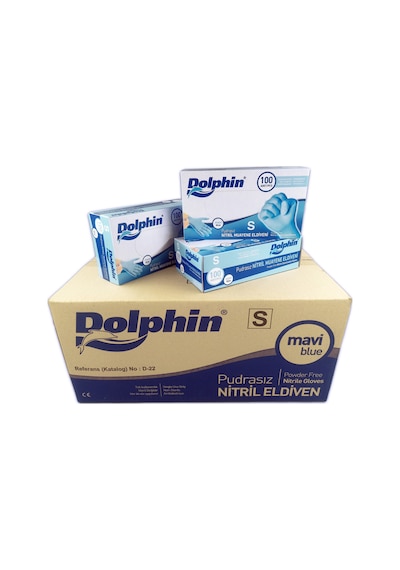 Dolphin Pudrasız Nitril Eldiven Mavi S  20 x 100'lü